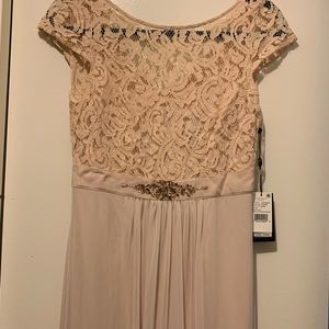 Adrianna Papell Short Sleeve Lace & Tulle Gown